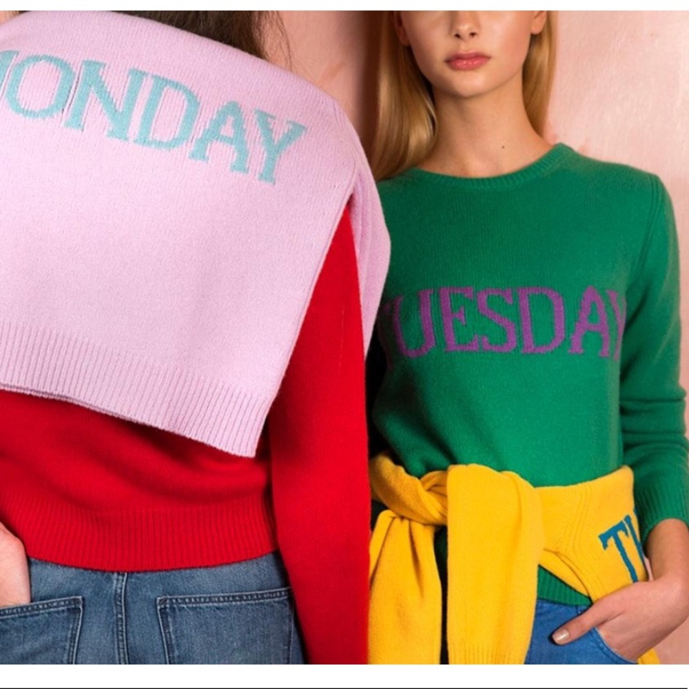 ASOS Green 'TUESDAY' Sweater with Purple Lettering